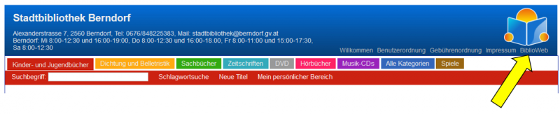 Screenshot Katalog Stadtbibliothek Berndorf